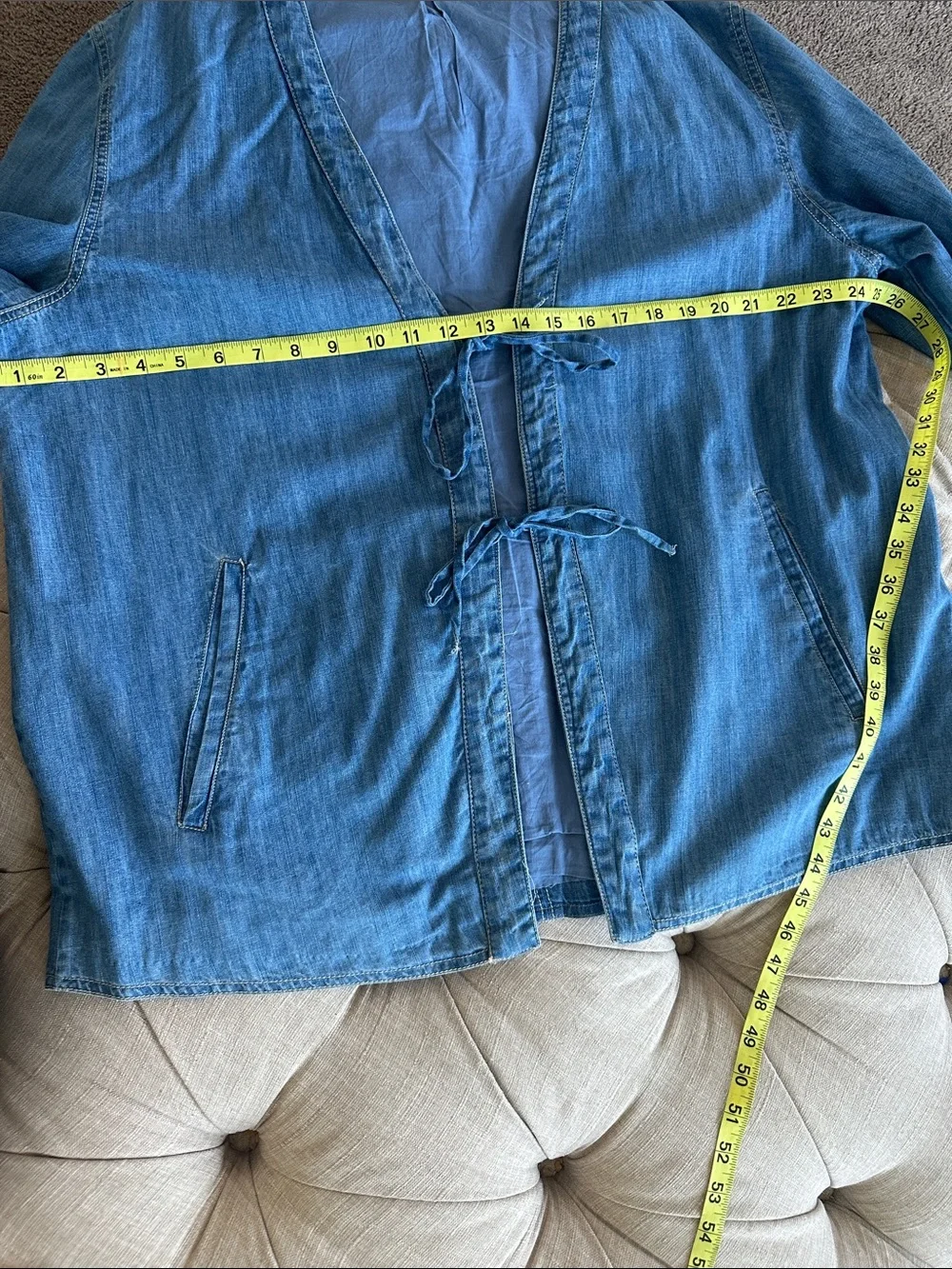 Free People Blue Tie-Front Denim Blazer